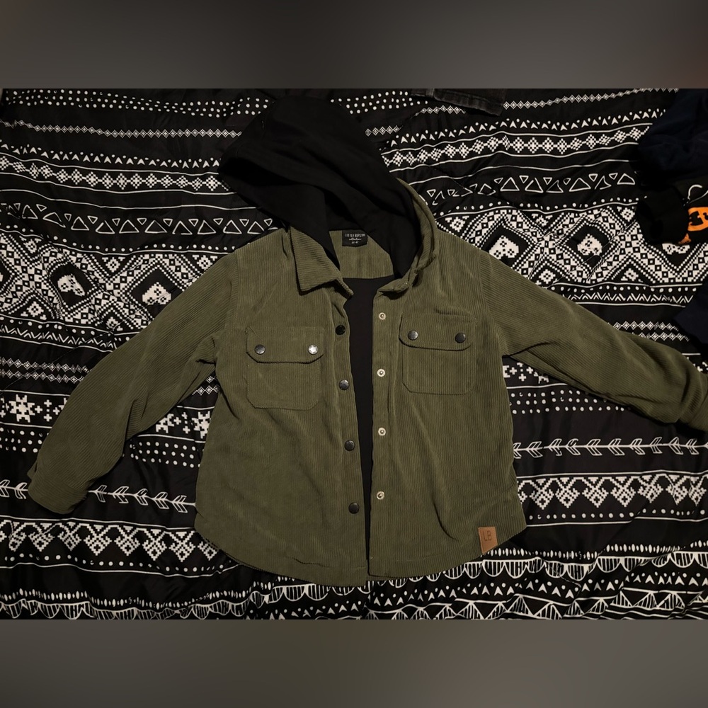 Little Bipsy corduroy Olive Green jacket with Black Hood
